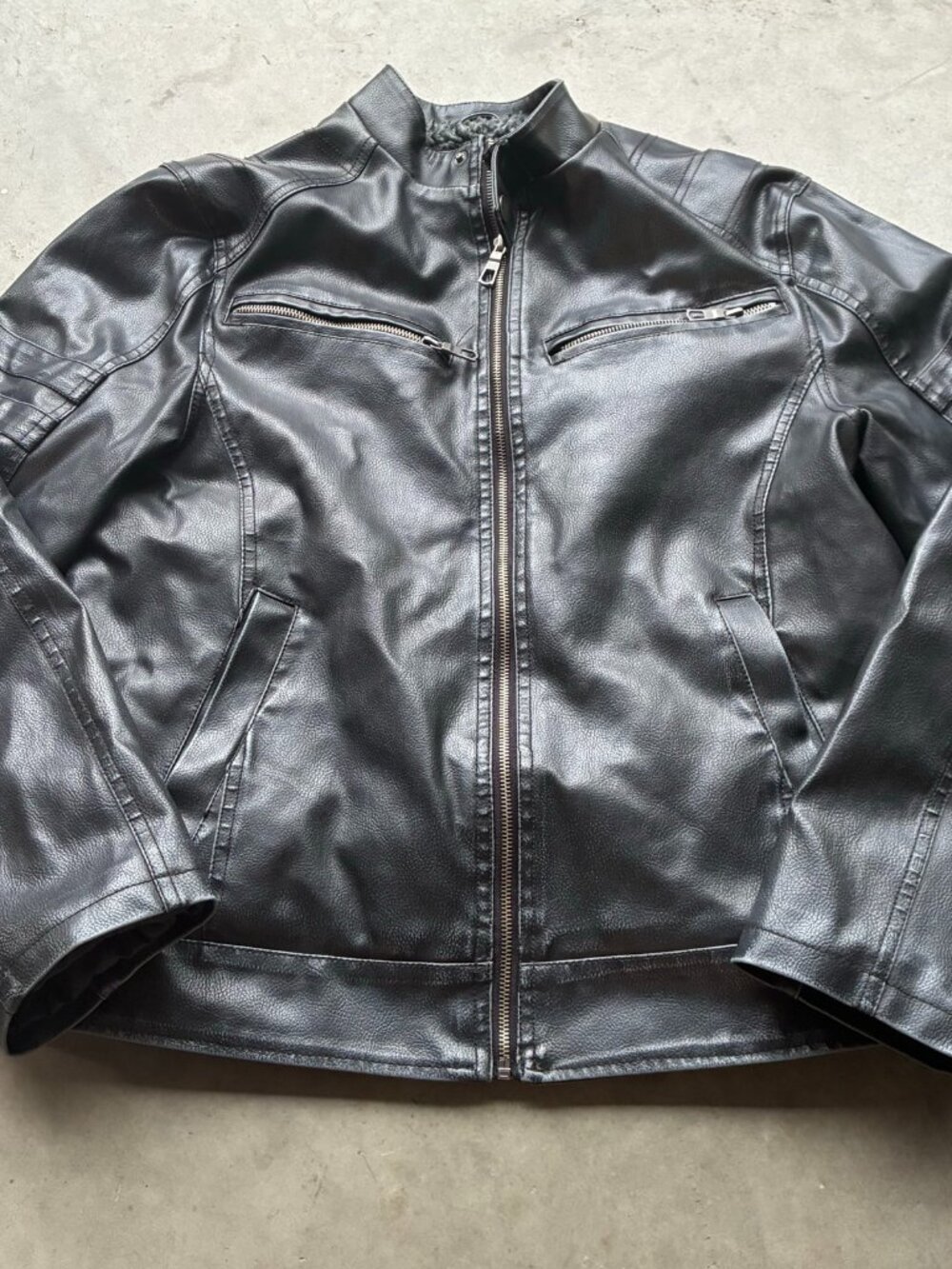 Whispering Smith Faux Leather Moto Jacket Faux Shearling Lined Black S